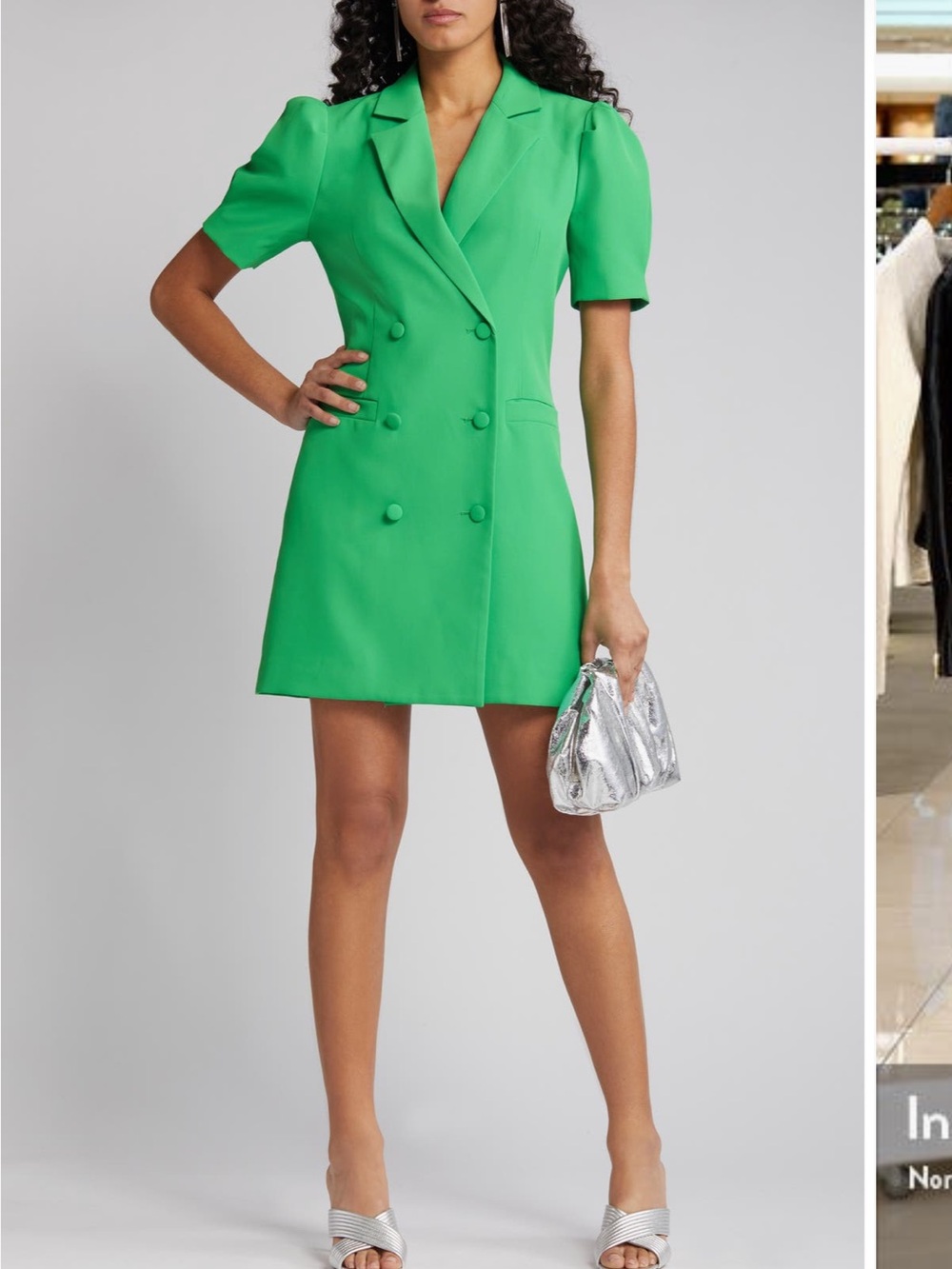 Adelyn Rae Celine Puff Sleeve Double Breasted Blazer Dress Green XS